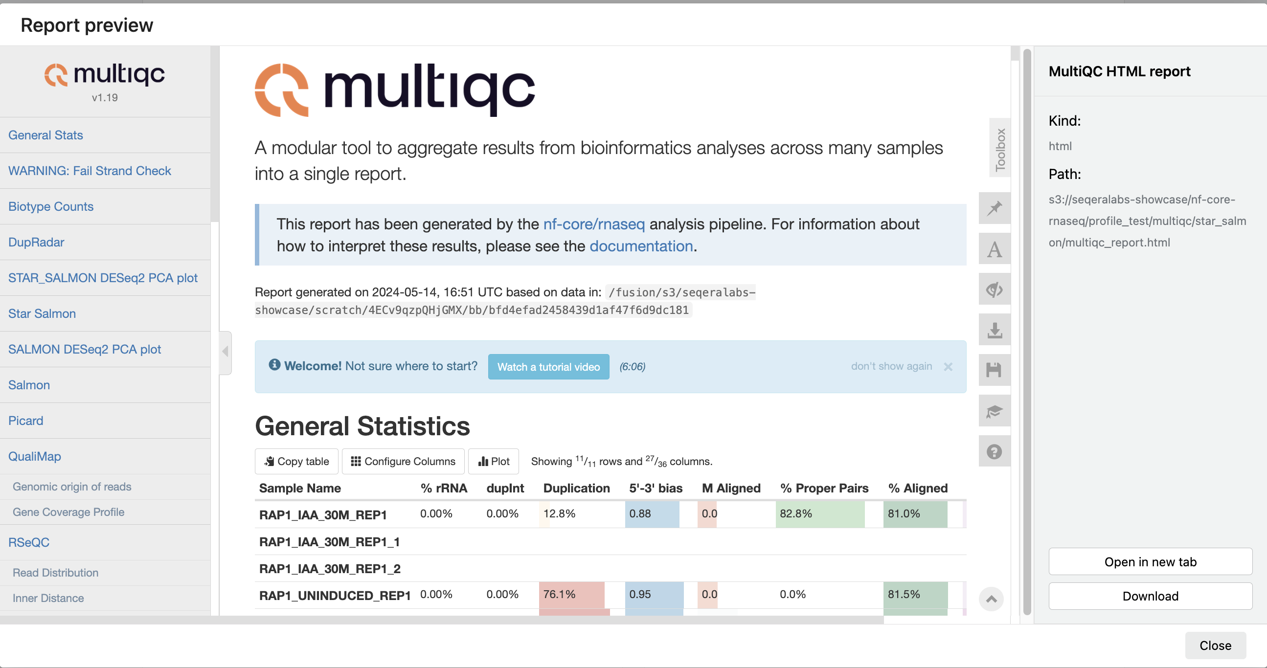 Reports MultiQC preview